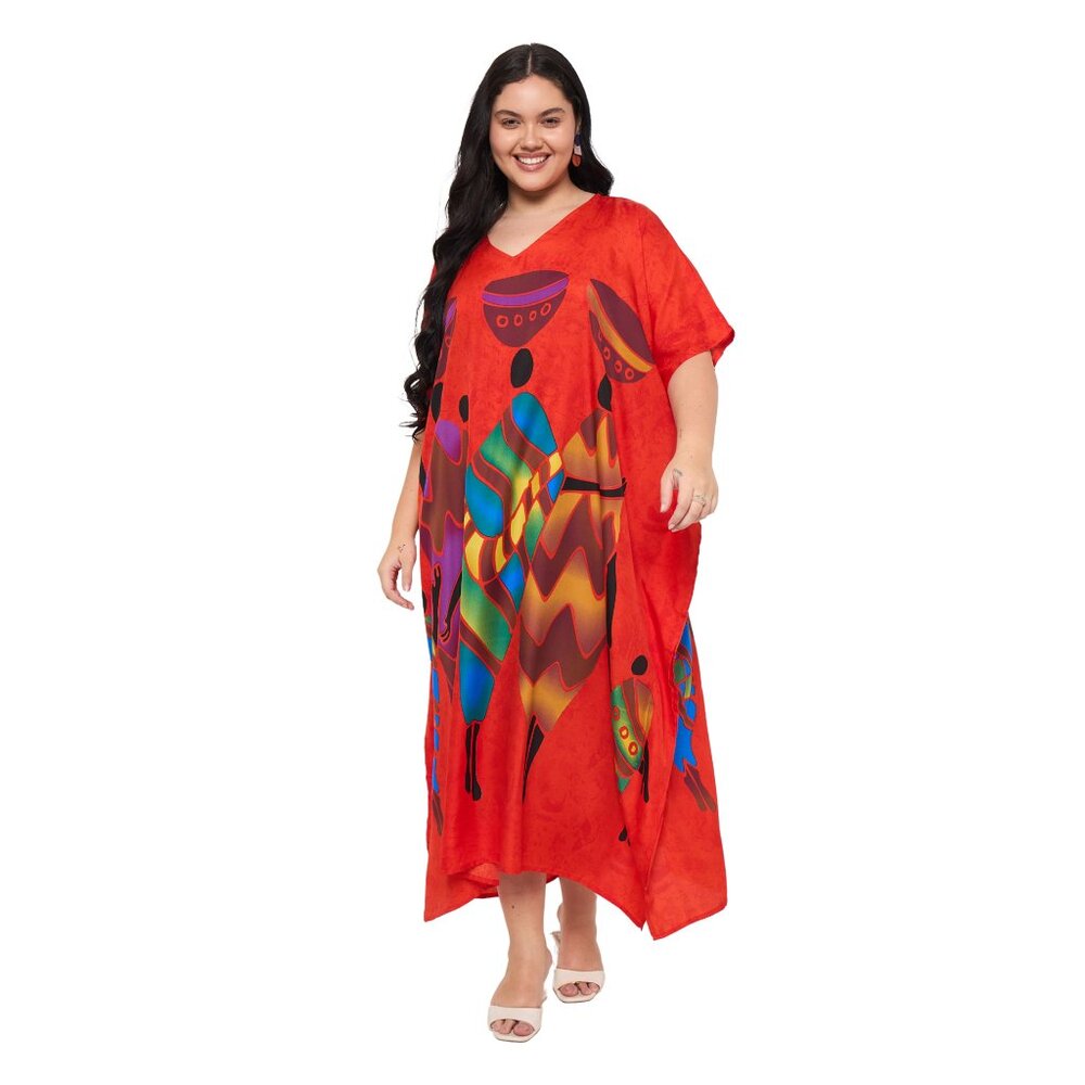 Gypsie Blu Lady Tribal Printed Polyester Caftan Dress Plus Size Cover Up Maxi